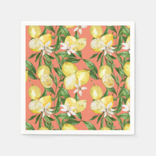 Summer lemons and lemon blossom pattern   napkin