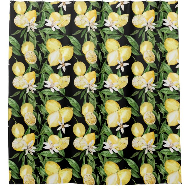 Summer lemons and lemon blossom pattern  shower curtain (Front)