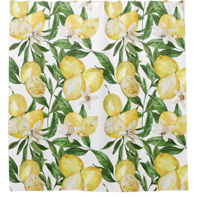 Summer lemons and lemon blossom pattern  shower curtain (Front)