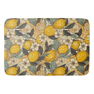 Summer Lemons and White Flowers Bath Mat