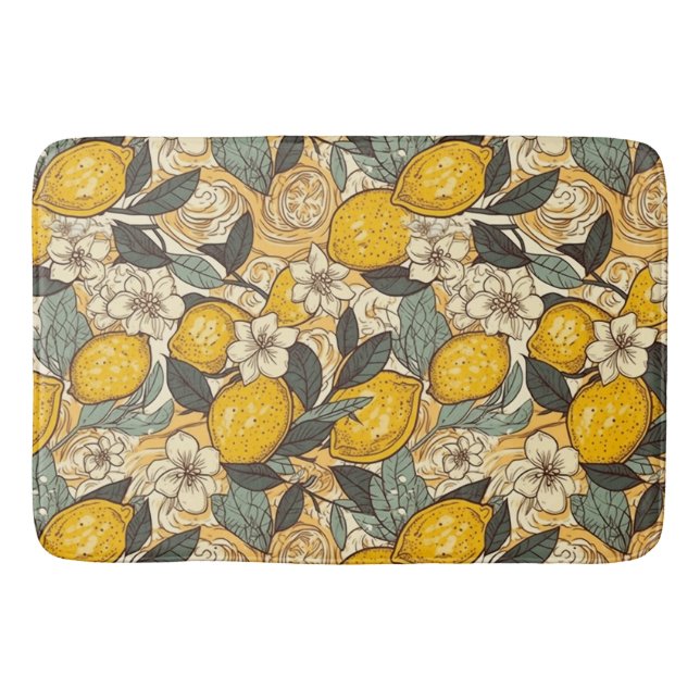 Summer Lemons and White Flowers Bath Mat (Front)