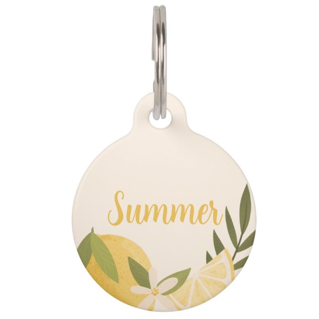 Summer Lemons & Blossoms Custom Pet ID Tag (Front)