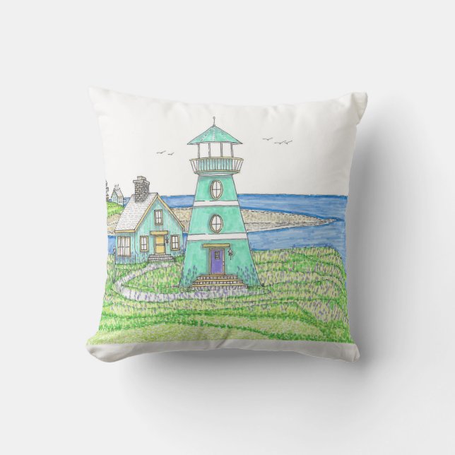 Summer Lighthouse 3; Indoor Pillow; Blue Cushion (Front)