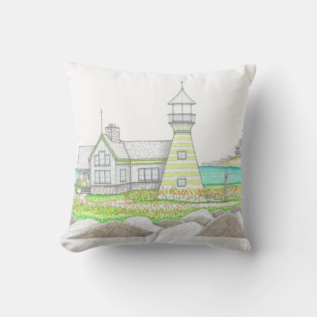 Summer Lighthouse 5; Outdoor Pillow; Aqua Cushion (Front)