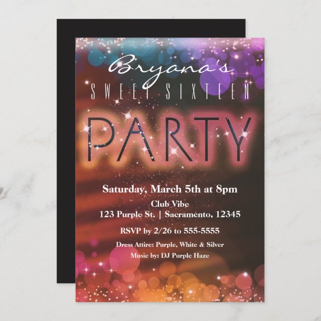 Summer Lights Sparkle Dance Club Party Invitation (Front/Back)