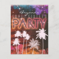 Summer Lights Sparkle Palm Trees Party Invitation