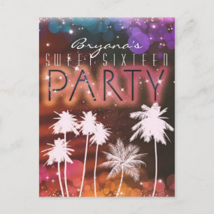 Summer Lights Sparkle Palm Trees Party Invitation Postcard
