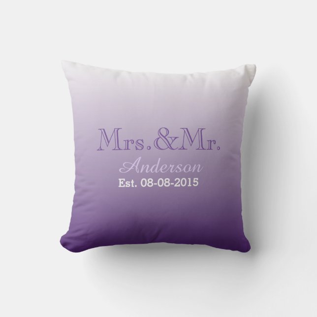 summer lilac ombre purple wedding mr and mrs cushion (Front)