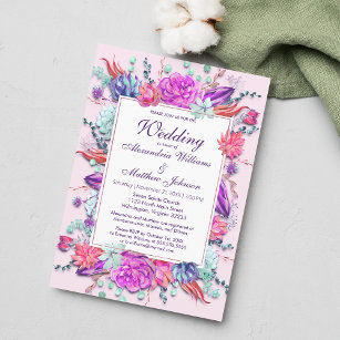 Summer Lilac Pink Coral Purple Floral Wedding Invitation Postcard