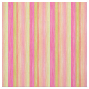 Summer Lime Yellow Pink Coral Red Stripes Pattern Fabric