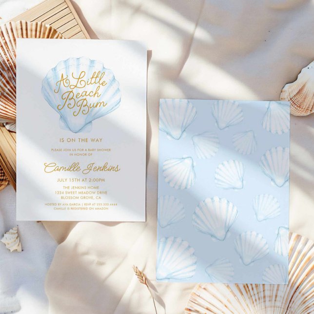 Summer Little Beach Bum Boy Baby Shower Invitation (Blue A Little Beach Bum Boy Baby Shower Invitation)