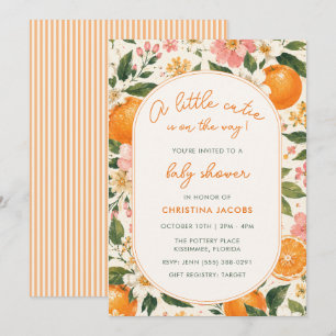 Summer Little Cutie Tangerine Floral Baby Shower Invitation