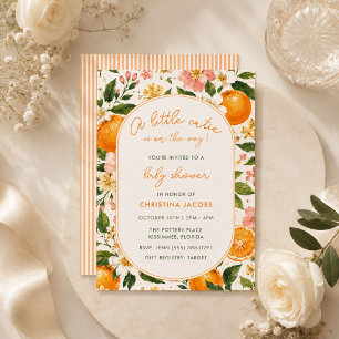 Summer Little Cutie Tangerine Floral Baby Shower Invitation