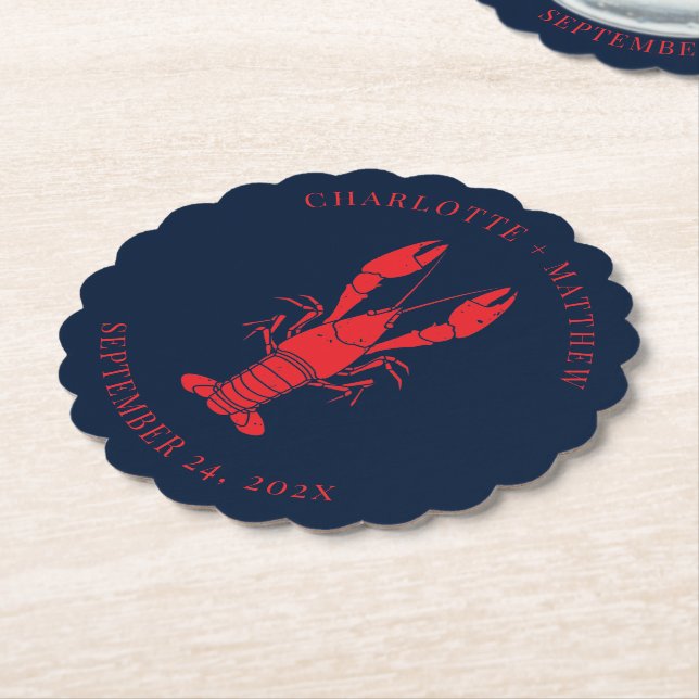Summer Lobster Boil Beach Wedding Custom Paper Coaster (Angled)