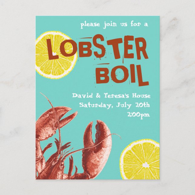 Summer Lobster Boil Party Aqua Invitation Postcard (Front)