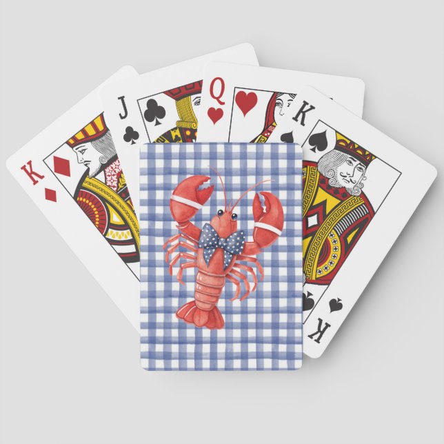 Summer Lobster Nautical Chequered Playing Cards (Back)