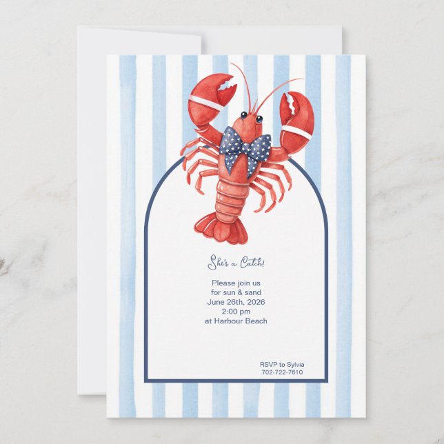 Summer Lobster Striped Bachelorette Invitation (Front)