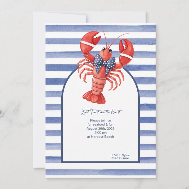 Summer Lobster Striped Invitation (Front)