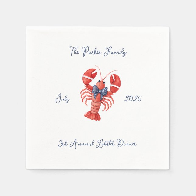 Summer Lobster with Bow, July 4th, Coastal Wedding Napkin (Front)