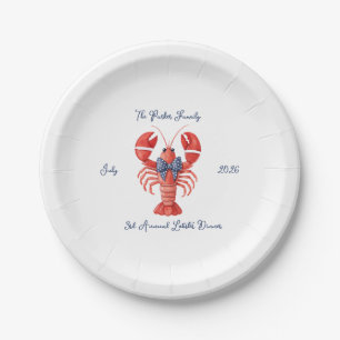 Summer Lobster with Bow, July 4th, Coastal Wedding Paper Plate
