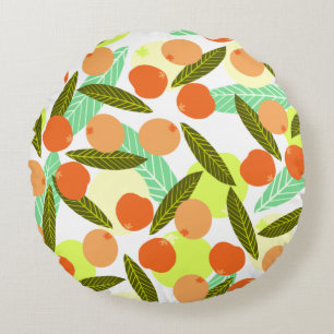 Summer Loquat Fruits Greenery Round Cushion