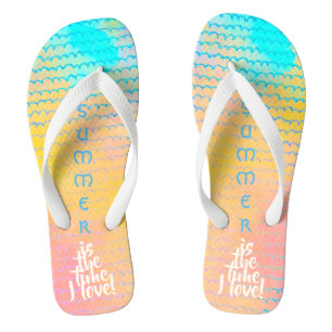 SUMMER LOVE Watercolor Yellow Pink Turquoise Jandals