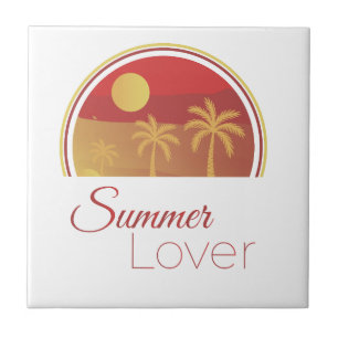 Summer Lover Retro Sunset Palm Trees Tropical Vaca Tile