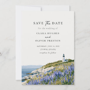 Summer Lupine Meadow Maine Coast Seaside Wedding Save The Date