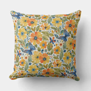 Summer Magic Gold and Blue Floral Cushion