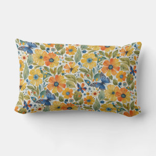 Summer Magic Gold and Blue Floral Lumbar Cushion