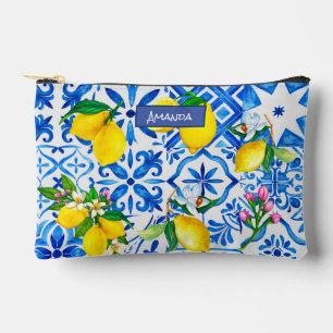 Summer majolica blue Sicilian citrus Mediterranean Accessory Pouch