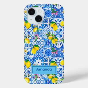 Summer majolica blue Sicilian citrus Mediterranean iPhone 15 Case