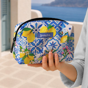 Summer majolica blue Sicilian citrus Mediterranean Dopp Kit