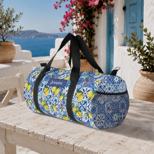 Summer majolica blue Sicilian citrus Mediterranean Duffle Bag