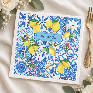 Summer majolica blue Sicilian citrus Mediterranean Napkin