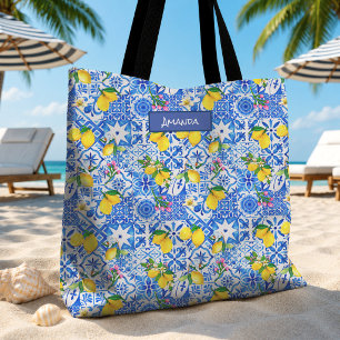 Summer majolica blue Sicilian citrus Mediterranean Tote Bag