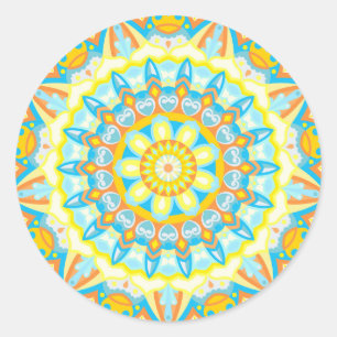 Summer Mandala Bright Yellow Orange Aestetic Boho Classic Round Sticker