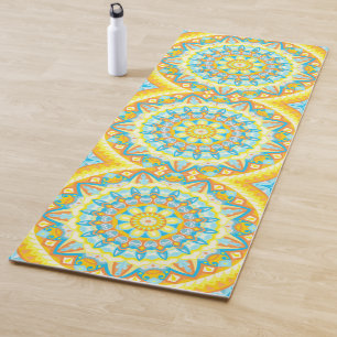 Summer Mandala Yoga Bright Yellow Orange Fitness Mat