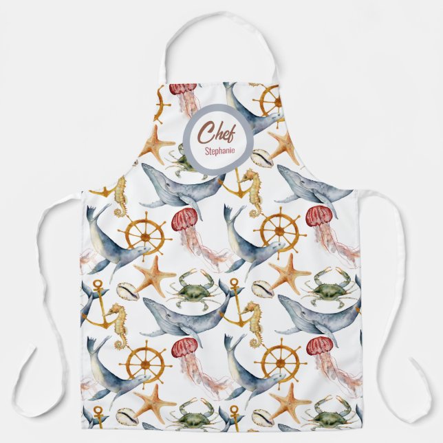 Summer Marine Life, Whales, Editable  Apron (Front)
