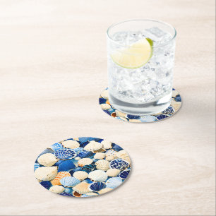 Summer Marine Seashells Round Paper Coaster
