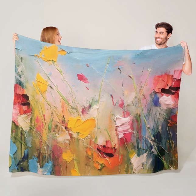 Summer Meadow – Expressive Abstract Wildflowers Fleece Blanket (In Situ)