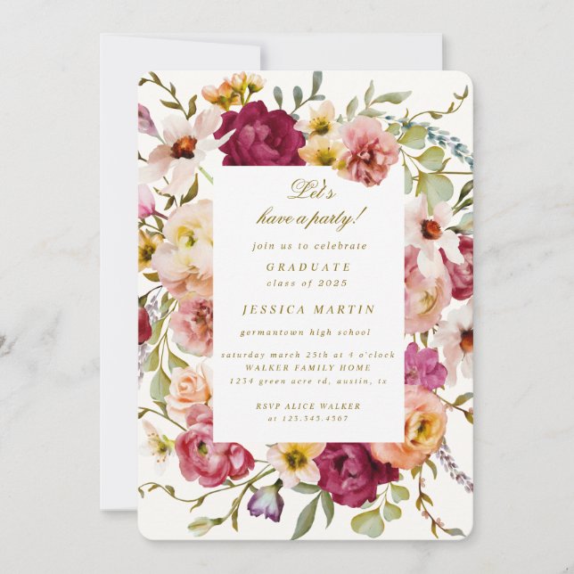 Summer Meadow Floral Photo Graduation Party Invite (Front)