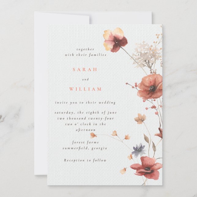 Summer meadow flowers Wedding Invitation (Front)