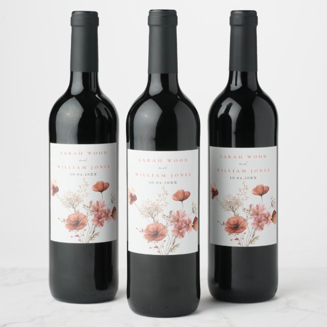 Summer meadow flowers Wedding  Wine Label (Bottles)