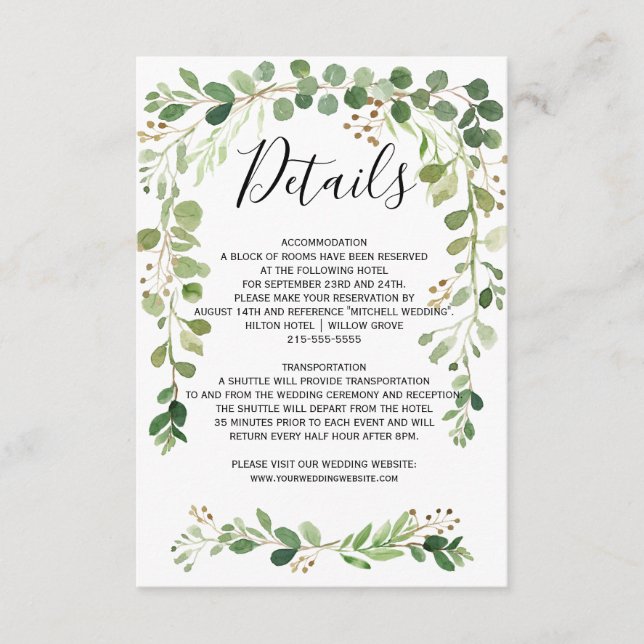 Summer meadow Garland Watercolor Wedding Details Enclosure Card (Front)