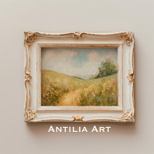 Summer Meadow Landscape Painting Wildflower Field Poster