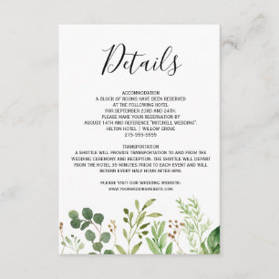Summer meadow leaves Watercolor Wedding Details Enclosure Card