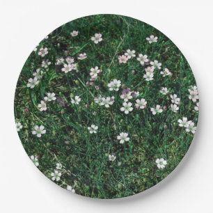 Summer Meadow Small White & Light Pink Wildflowers Paper Plate