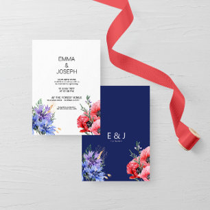 Summer Meadow Wildflower blue modern Wedding Invitation