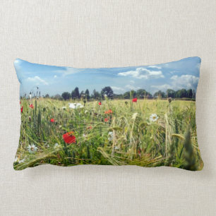 Summer Meadows Red Poppy Flowers Garden of England Lumbar Cushion
